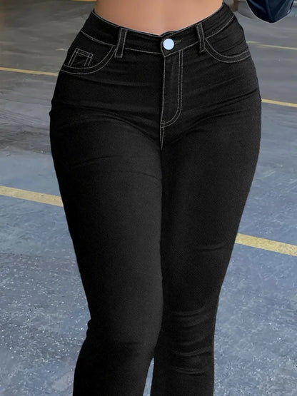 Kadın Yüksek Bel önden Düğmeli Dar Kesim Kot Pantolon