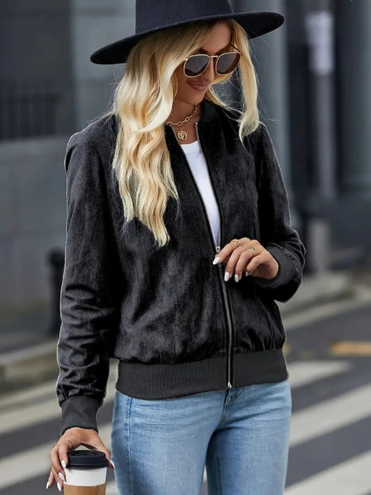Kadın Uzun Kollu önden Fermuarlı Süet Ceket