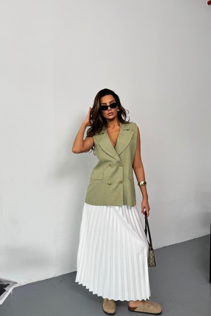 GOLD DÜĞMELİ KETEN YELEK - Yeşil