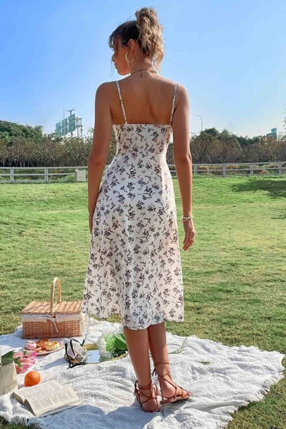 Kadın Ip Askılı Yakadan Bağcıklı Desenli Süprem Elbise