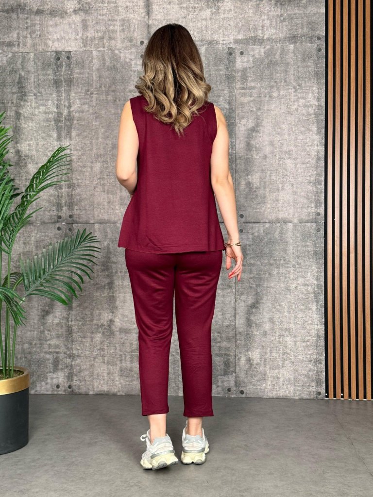 Kadın Askılı Yuvarlak Yaka Viskon Iki Iplik Bluz Ve Eşofman Altı Ikili Takım