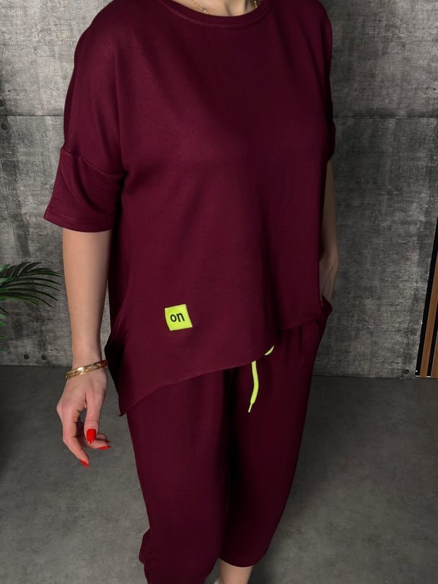 Kadın Kısa Kollu Bisiklet Yaka Viskon Iki Iplik Bluz Ve Pantolon Ikili Takım