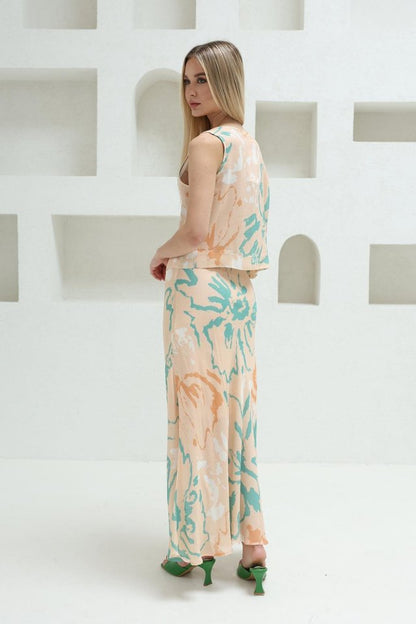 Bağcıklı Bluzlu Etek Takım - Pudra