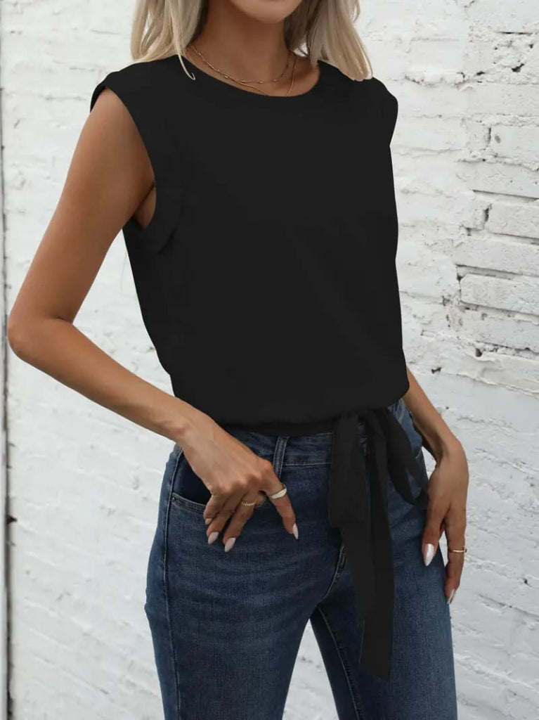 Kadın Sıfır Kol Etek Ucu Bağlama Detay Ithal Krep Bluz