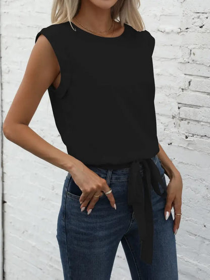 Kadın Sıfır Kol Etek Ucu Bağlama Detay Ithal Krep Bluz