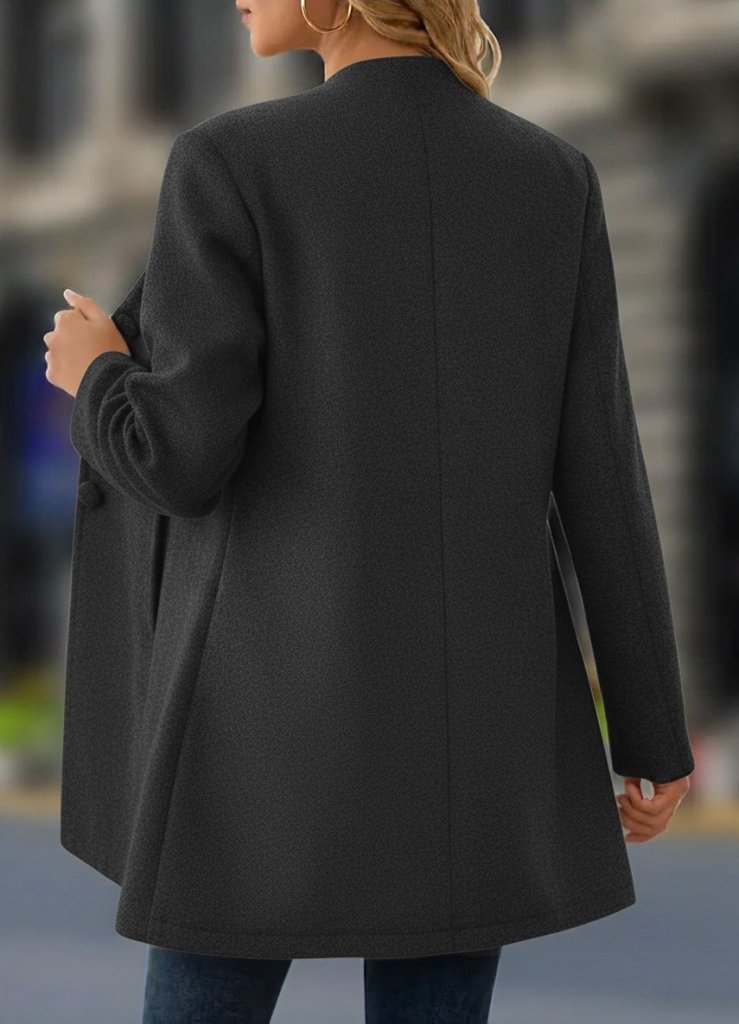 Kadın Uzun Kollu Hakim Yakalı önden Düğmeli Cep Detaylı Kısa Kaşe Kaban