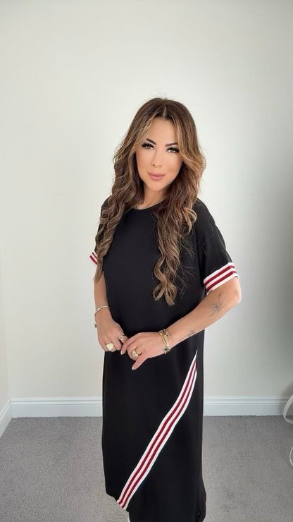 Kadın Kol Ve Etek şerit Detaylı Midi Boy Elbise