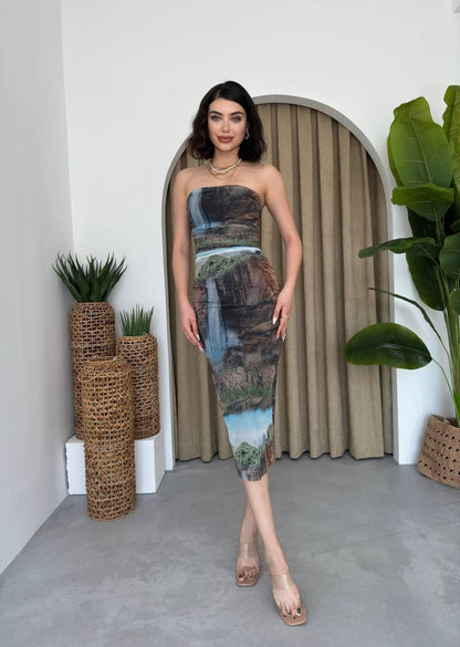 Mountain Straplez Tül Elbise