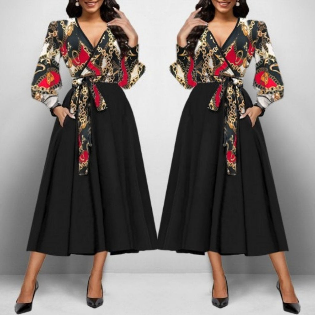 Kadın Uzun Kollu Kruvaze Yaka Dalgıç Krep Midi Boy Elbise