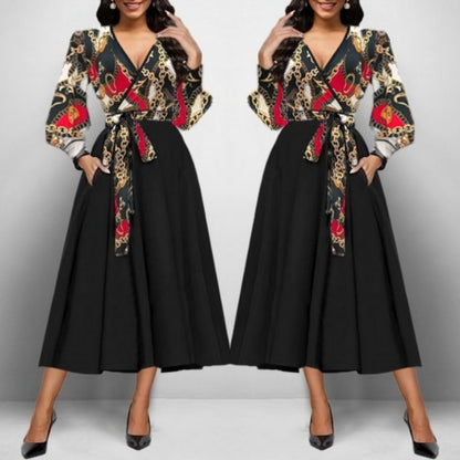 Kadın Uzun Kollu Kruvaze Yaka Dalgıç Krep Midi Boy Elbise