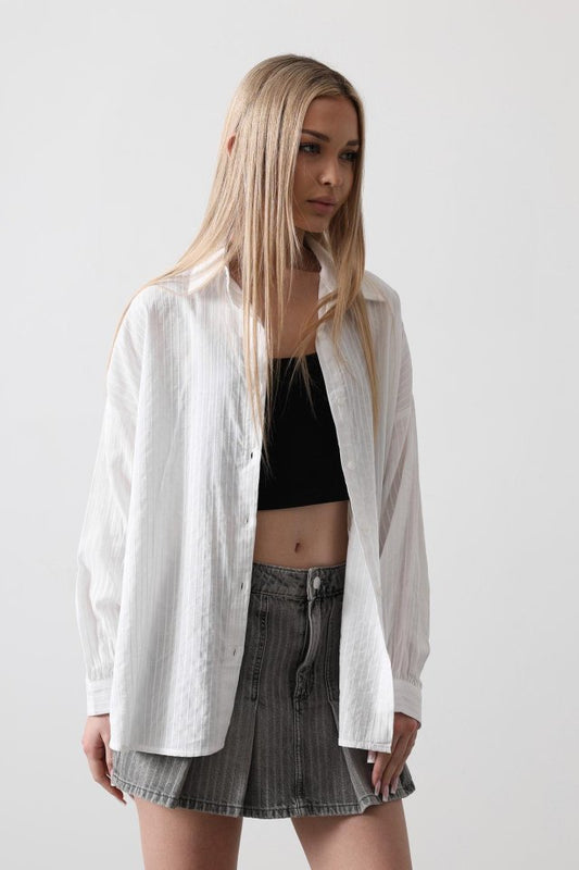 Çizgili Uzun Kol Gömlek - Beyaz