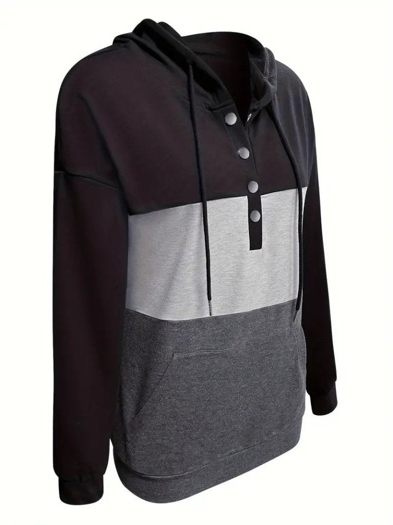 Kadın Uzun Kollu Kapşonlu çok Renkli Iki Iplik Bluz