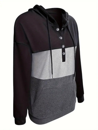 Kadın Uzun Kollu Kapşonlu çok Renkli Iki Iplik Bluz