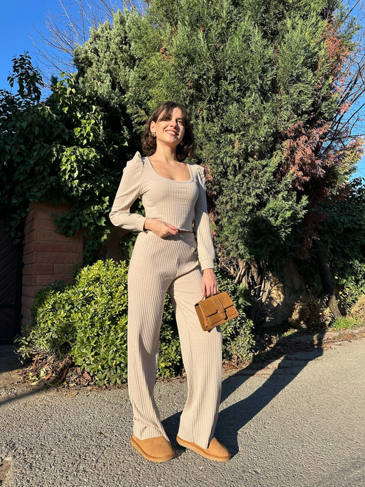 Fitilli prenses kol alt üst takım bej