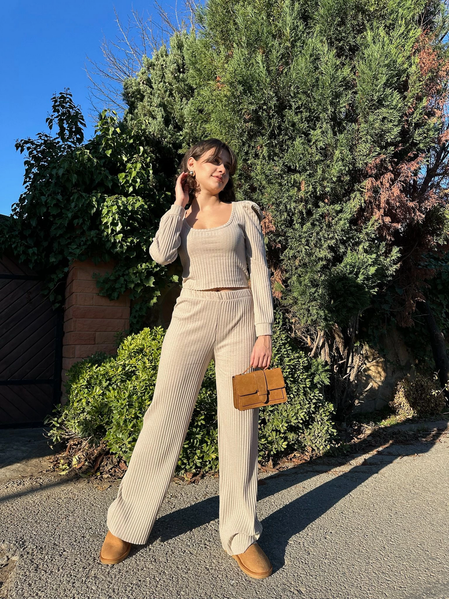 Fitilli prenses kol alt üst takım bej