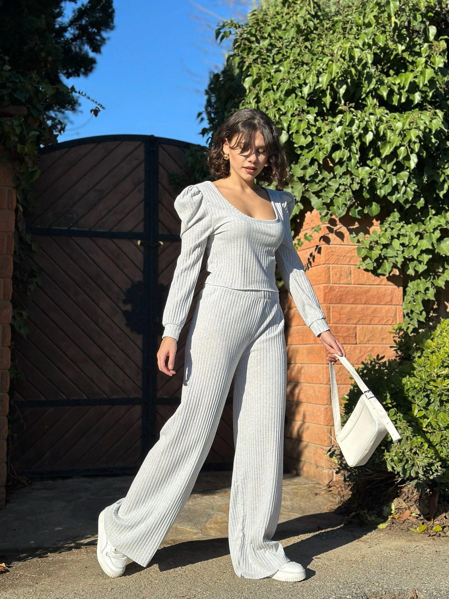 Fitilli prenses kol alt üst takım gri