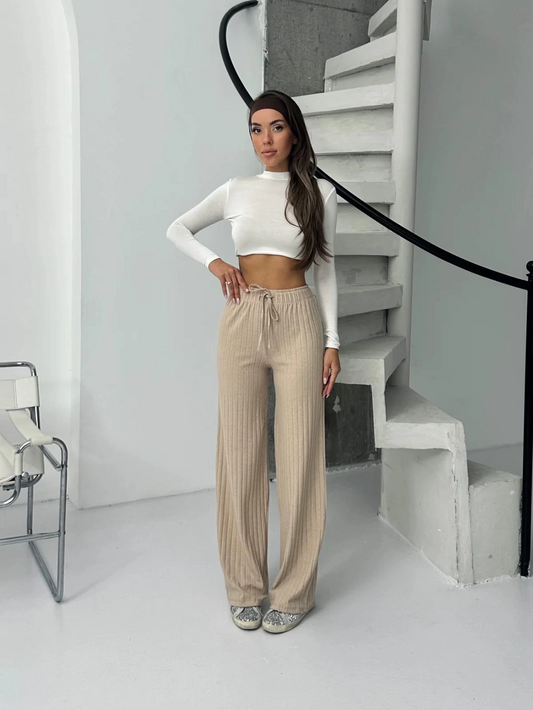 Fitilli şardonlu pantolon bej a4058