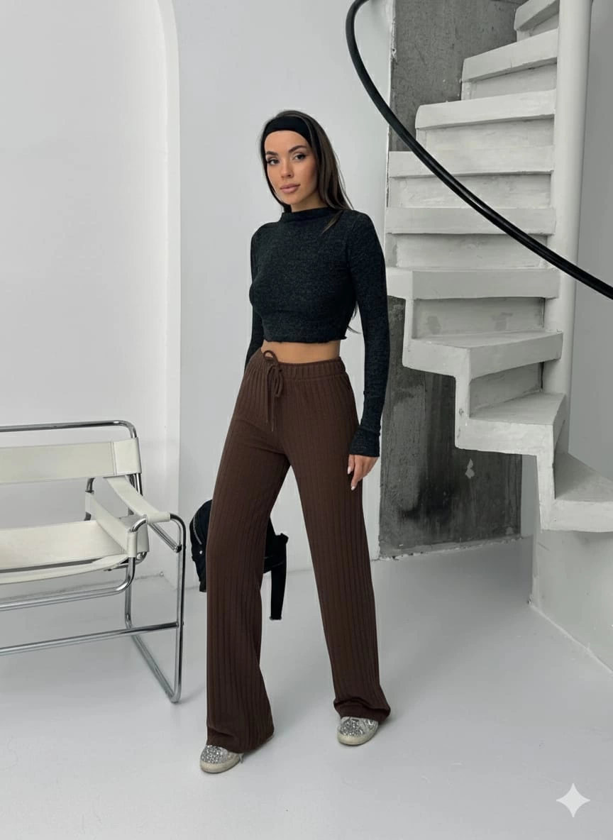 Fitilli şardonlu pantolon kahve a4058