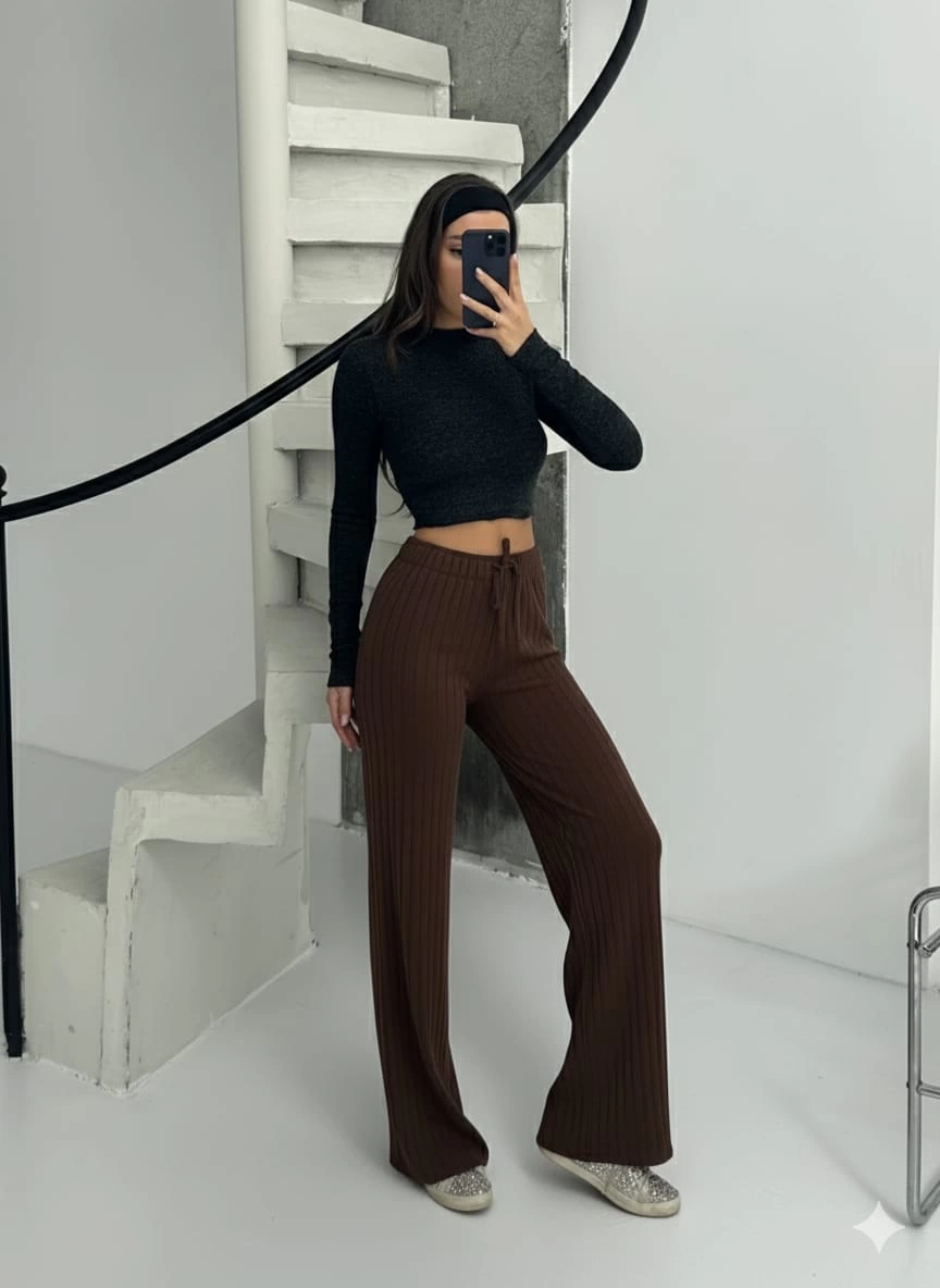 Fitilli şardonlu pantolon kahve a4058