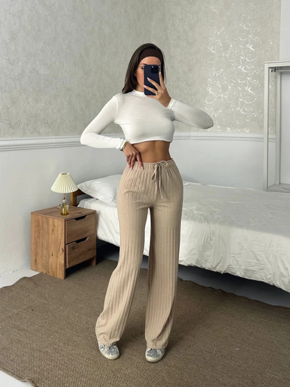 Fitilli şardonlu pantolon bej a4058
