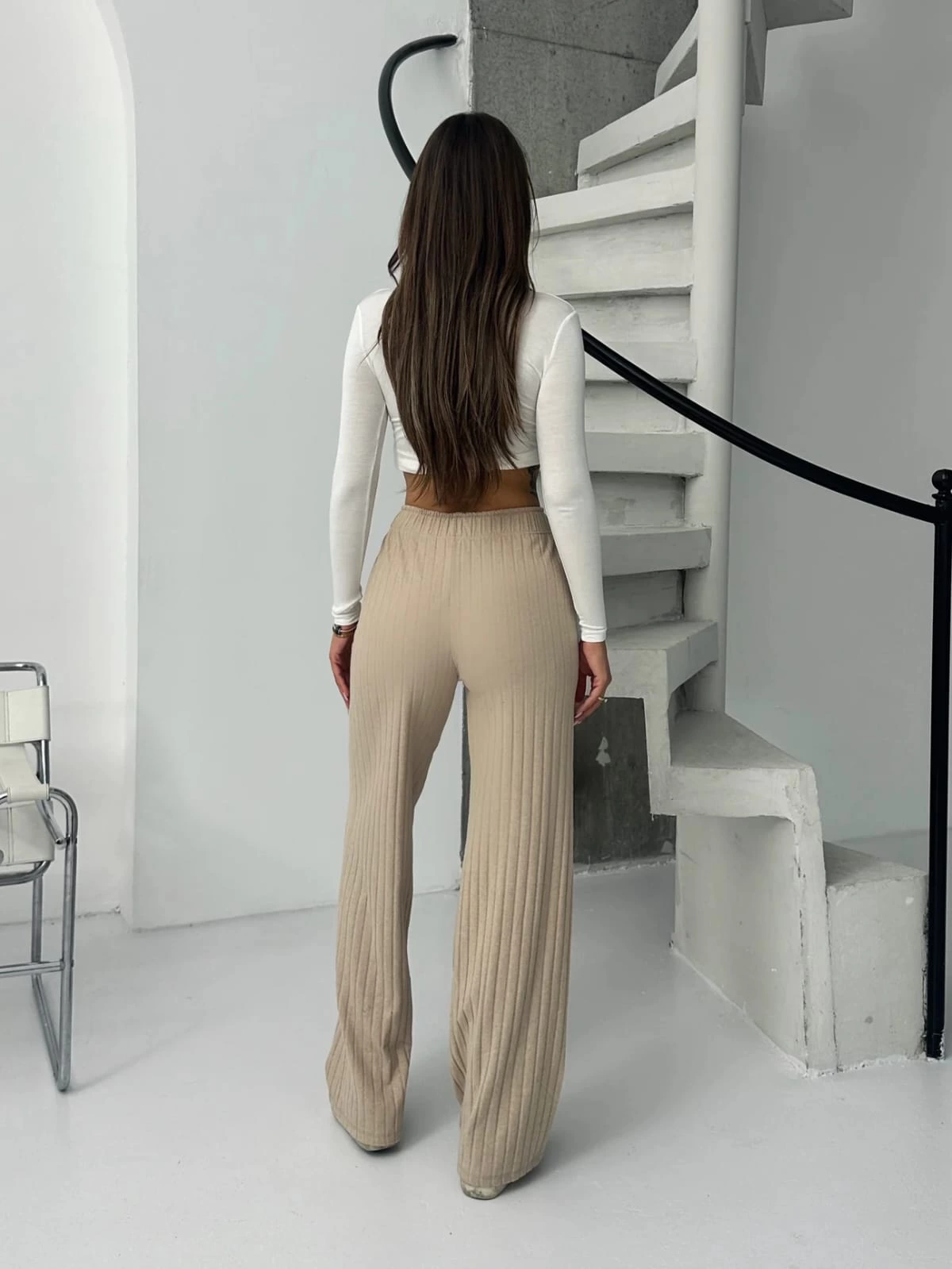 Fitilli şardonlu pantolon bej a4058