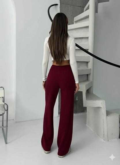 Fitilli şardonlu pantolon bordo a4058