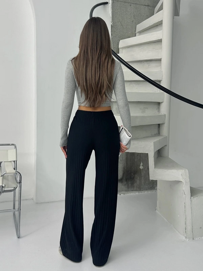 Fitilli şardonlu pantolon siyah a4058