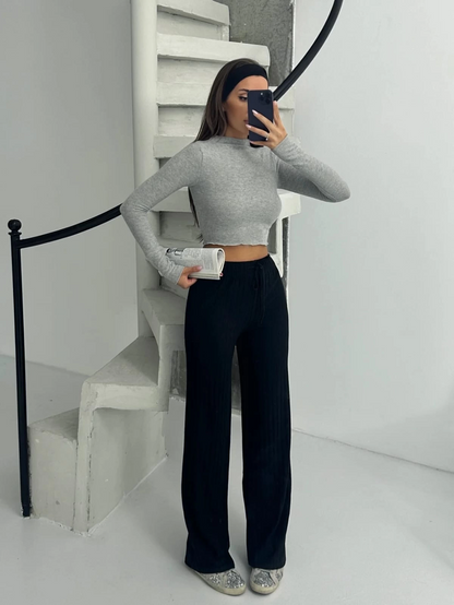 Fitilli şardonlu pantolon siyah a4058