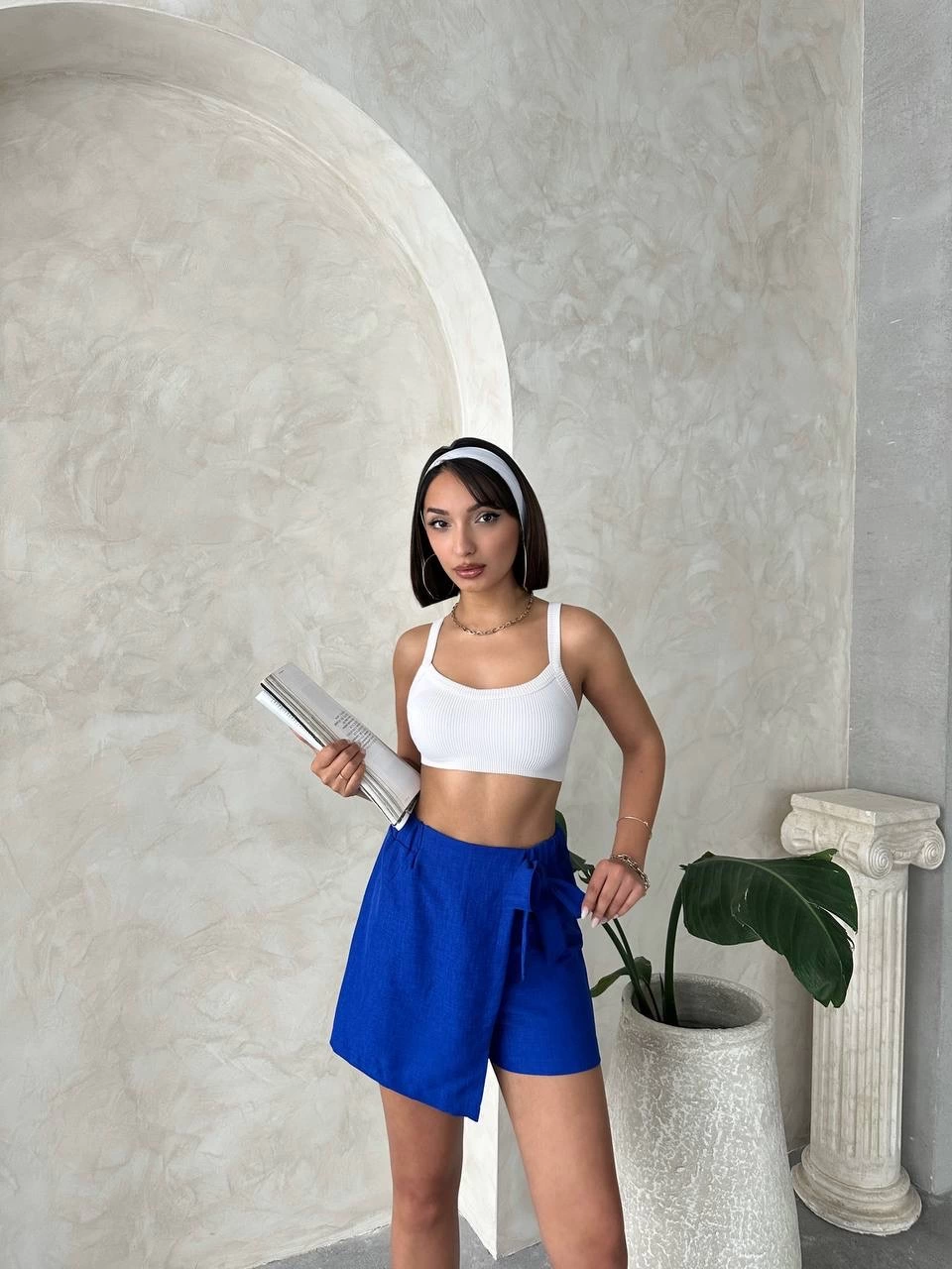 Fiyonklu şort etek saks s255021