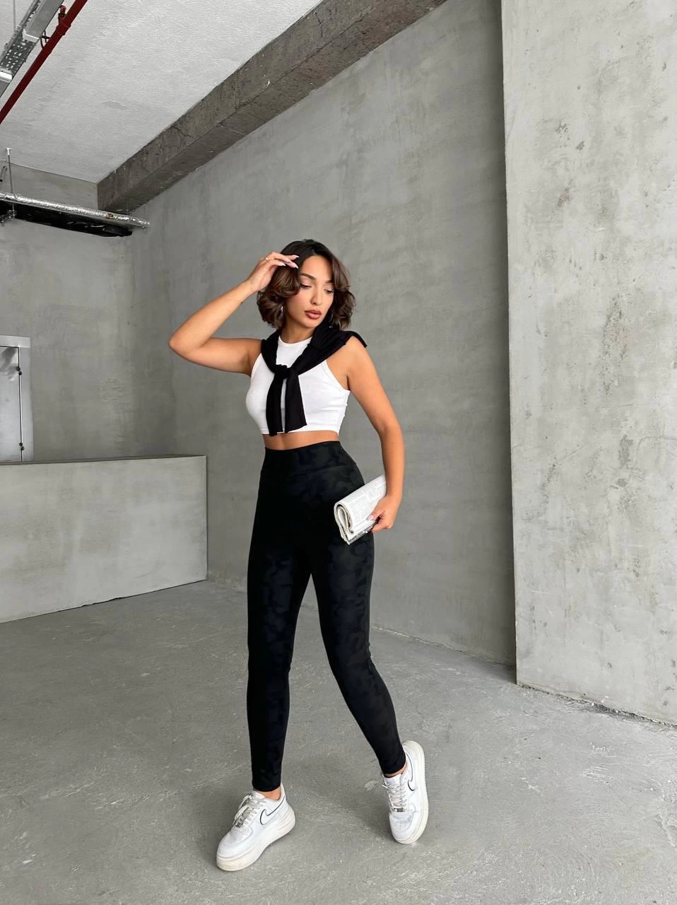 Gizli yan fermuarlı bulut desenli tayt siyah h248638