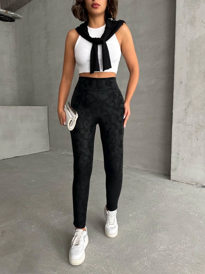 Gizli yan fermuarlı bulut desenli tayt siyah h248638