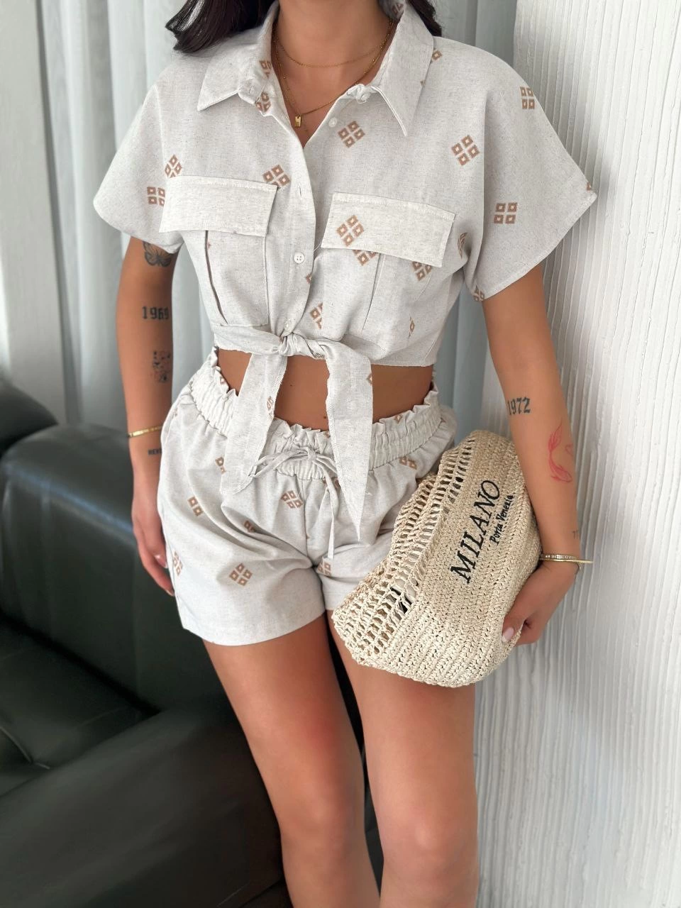Gömlek şort keten takım s1052-1056