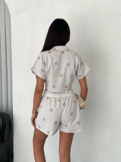 Gömlek şort keten takım s1052-1056