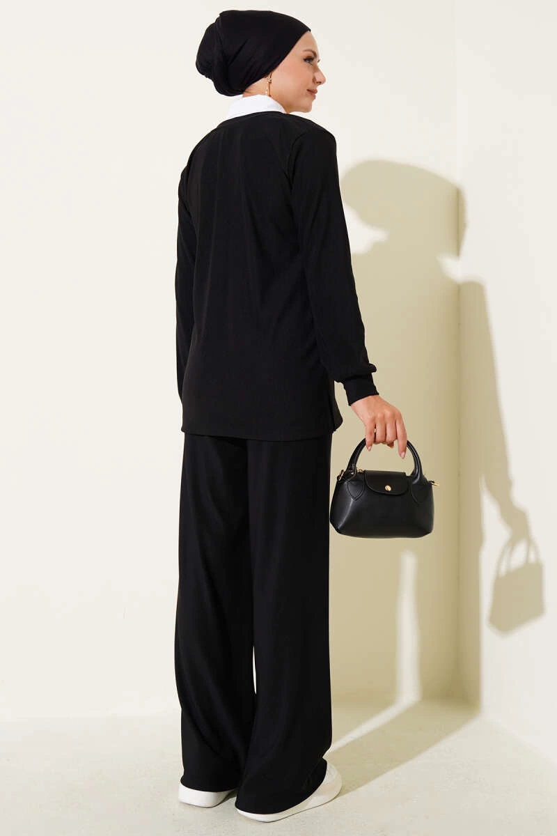 Gömlek Yaka Fitilli Salaş İkili Takım siyah T4300