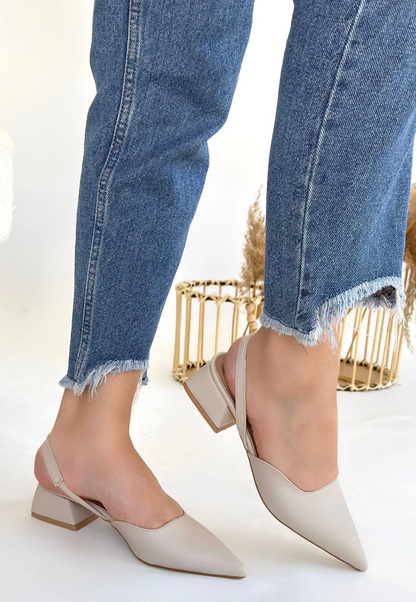 Jenti Bej Cilt Topuklu Ayakkabı