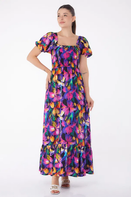 Kadın Fuşya Gipeli Kısa Kollu Elbise