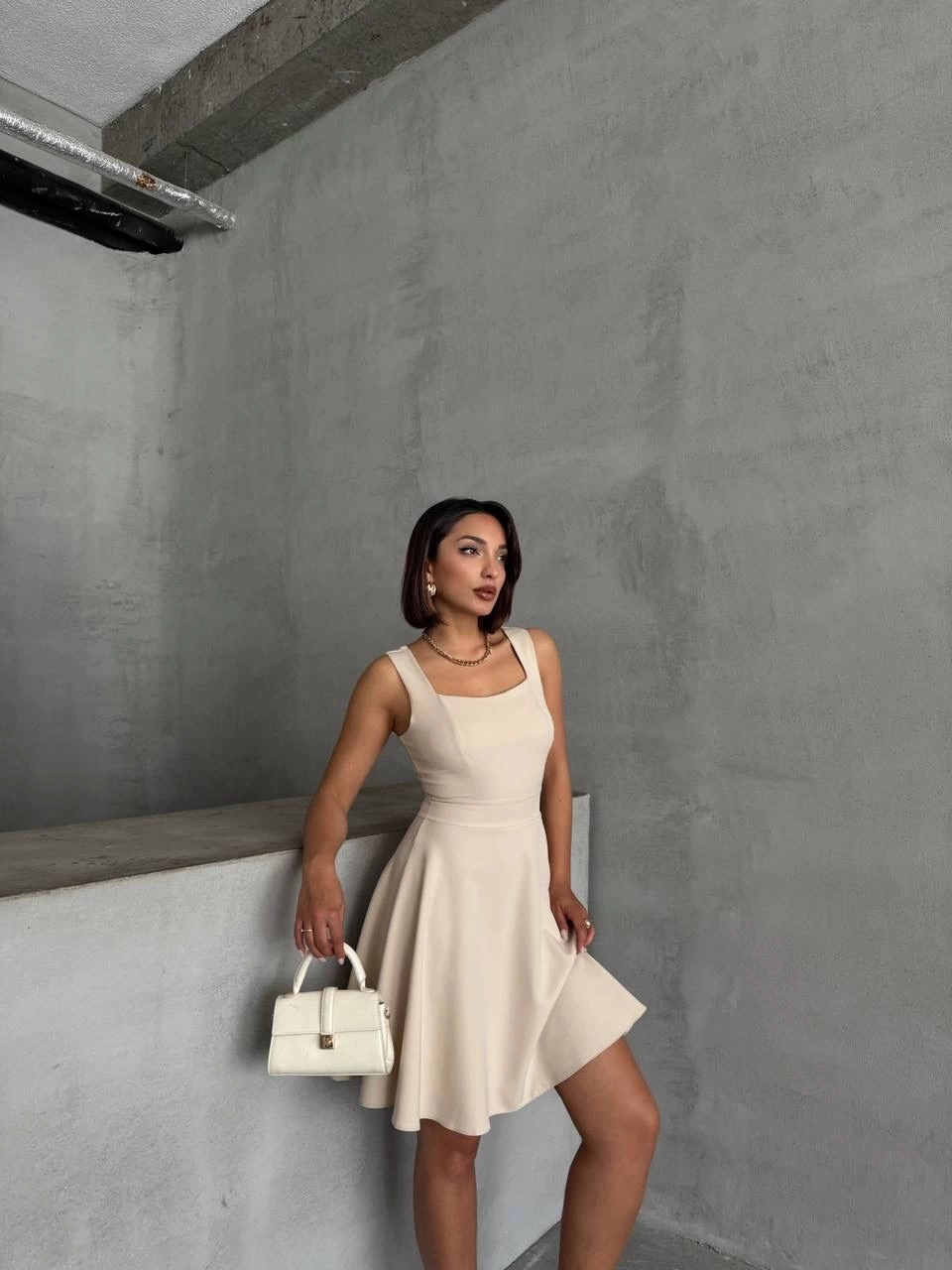 Kadın kare yaka kısa elbise s251188