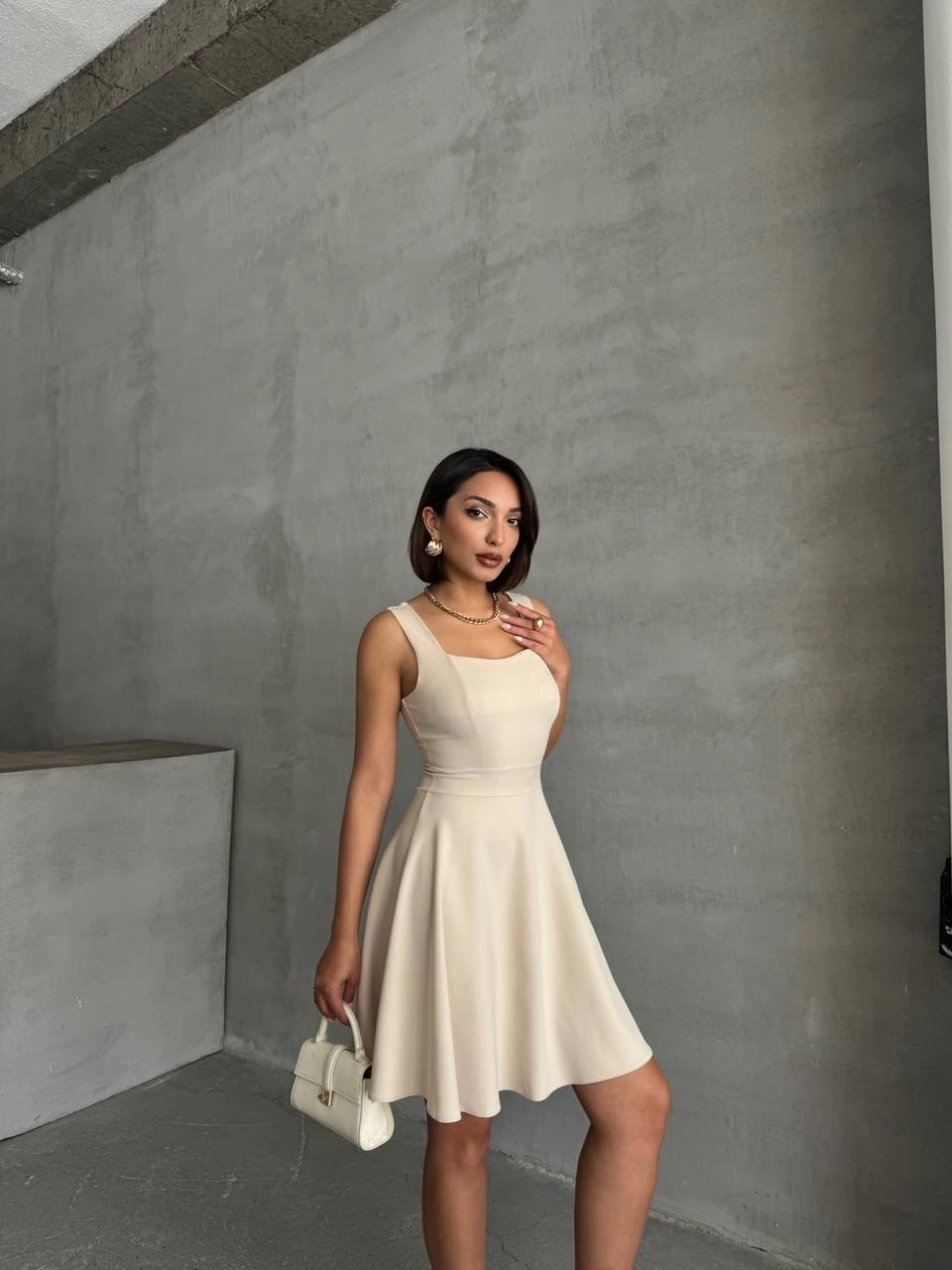 Kadın kare yaka kısa elbise s251188