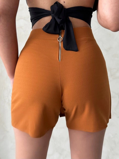 Kapaklı şort etek camel s208