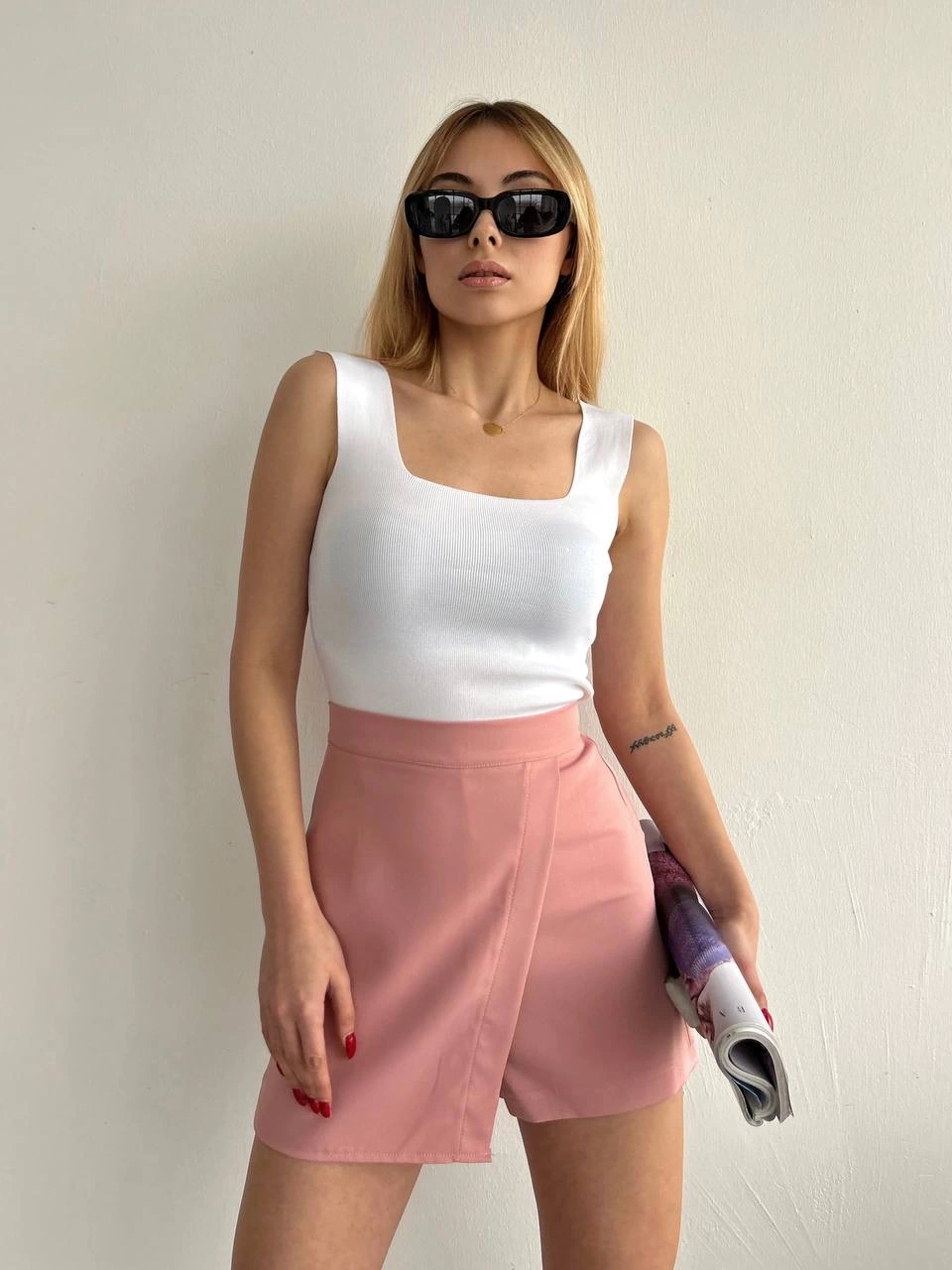Kapaklı şort etek pudra s208