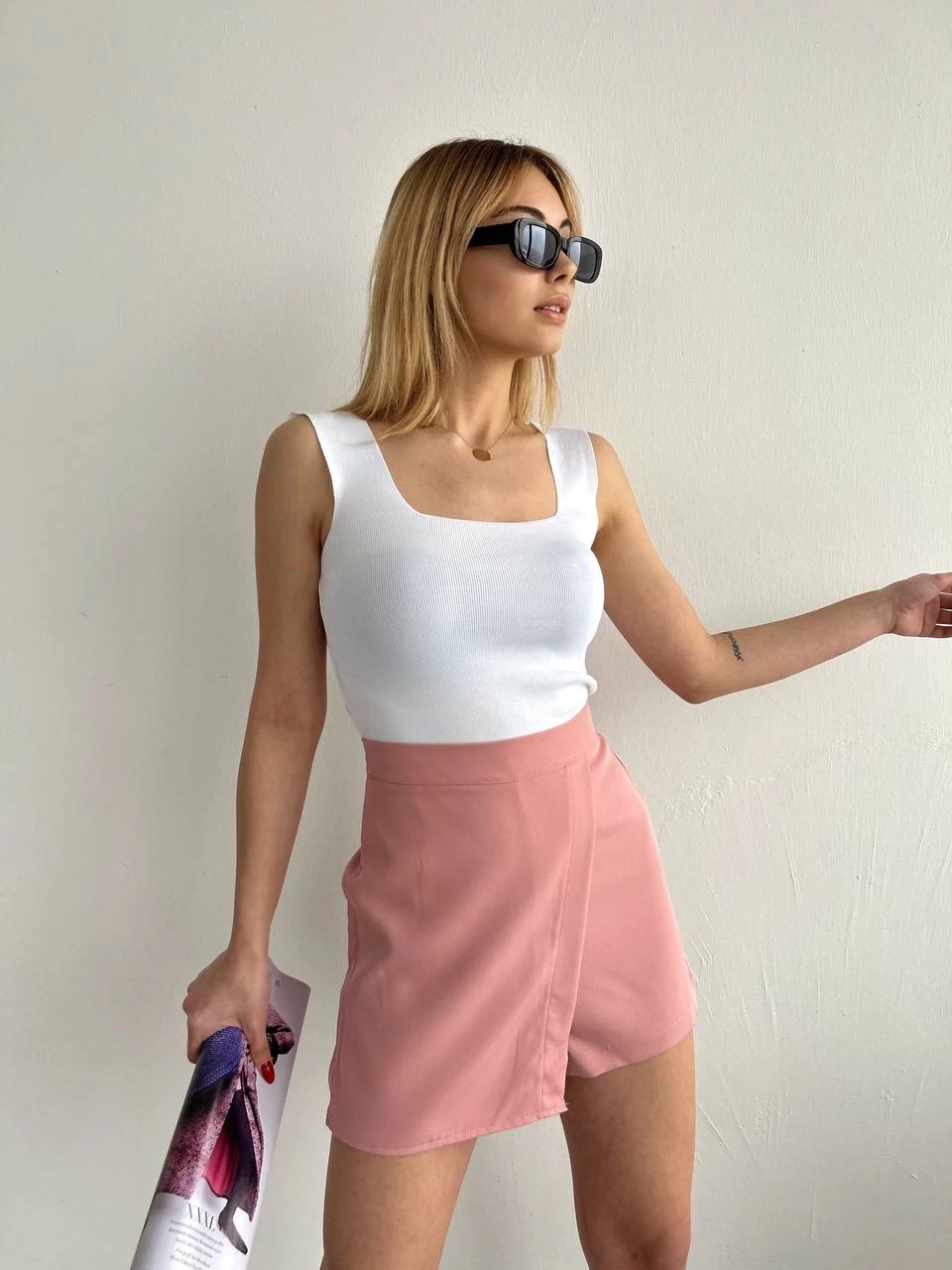 Kapaklı şort etek pudra s208