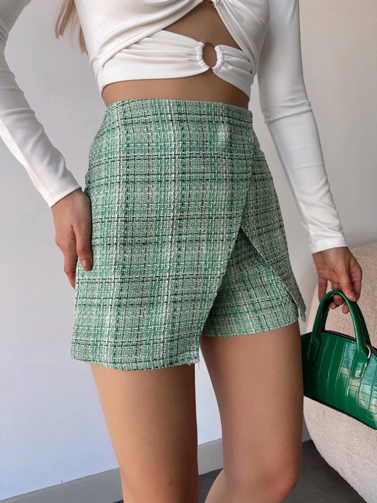 Kapaklı tüvit şort etek yeşil