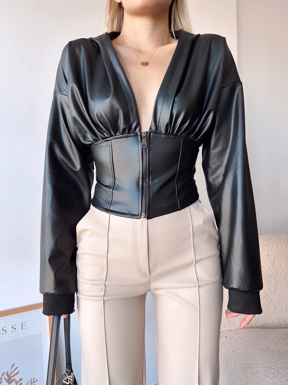 Kapşonlu yarım fermuarlı ceket siyah h24116