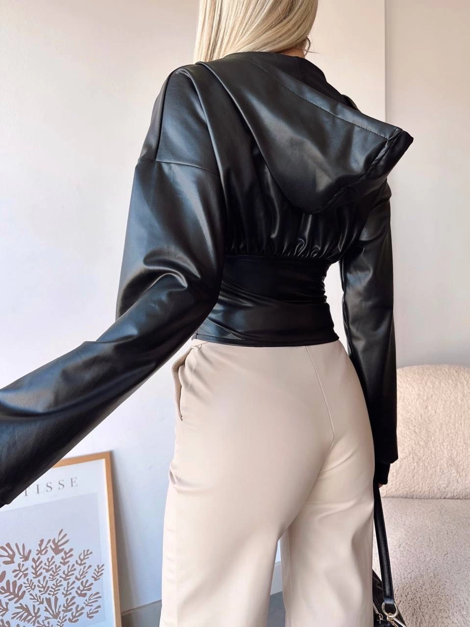 Kapşonlu yarım fermuarlı ceket siyah h24116