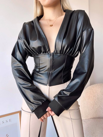 Kapşonlu yarım fermuarlı ceket siyah h24116