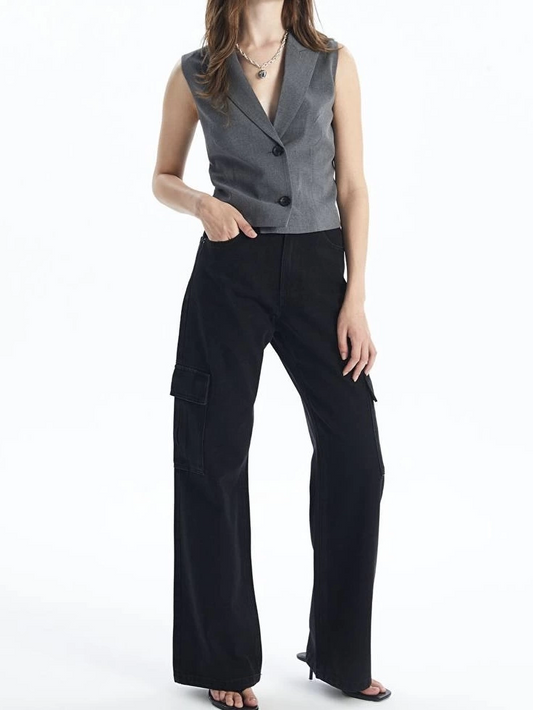 Kargo cep jeans pantolon siyah