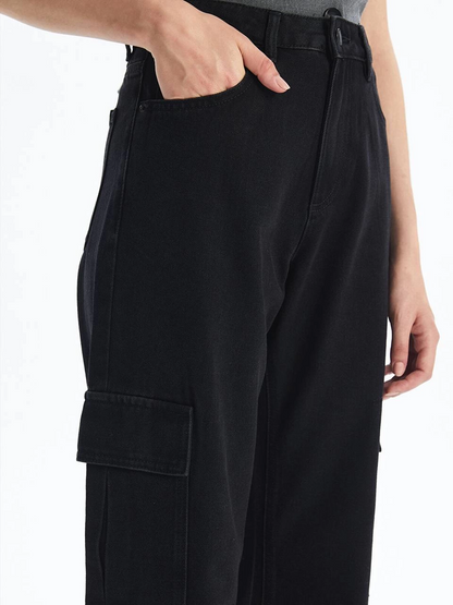 Kargo cep jeans pantolon siyah