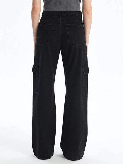 Kargo cep jeans pantolon siyah
