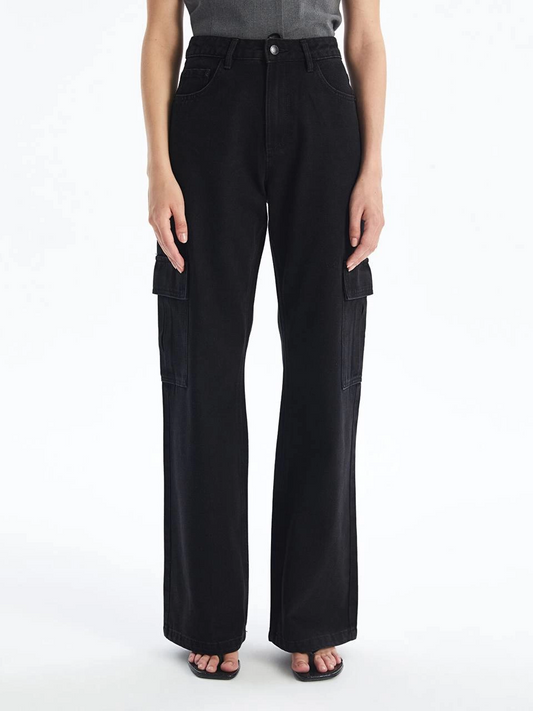Kargo cep jeans pantolon siyah