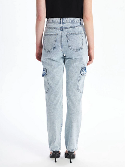 Kargo cep kar yıkama jeans pantolon